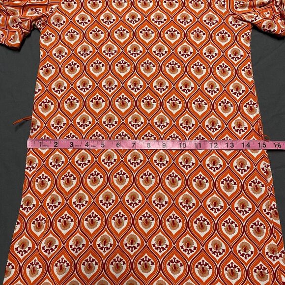 Boden Geometric Print Jersey Knit Puff Sleeve Dress Orange Women's US Size 2 - Picture 6 of 9